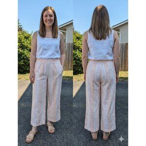 Tahari Linen Blend Striped Crop Wide Leg Pants Peach White Size L